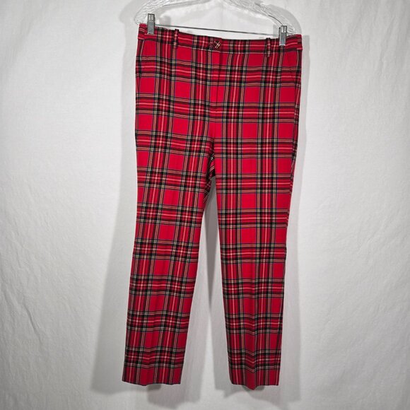 J.CREW CAMERON Academia Red Stewart Tartan Wool Hi-Rise Crop Pant Women Size 12. - Picture 1 of 17